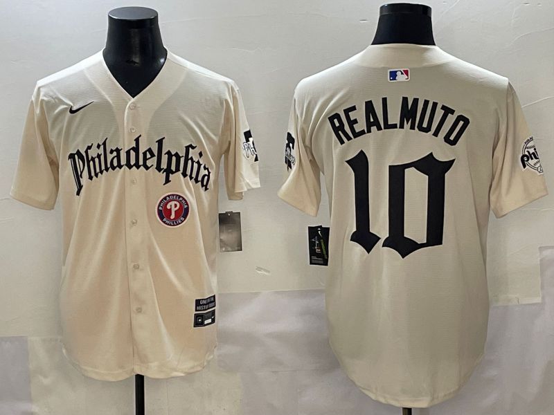 Men 2025 Philadelphia Phillies #10 Realmuto Cream Five generations Joint Name Nike MLB Jersey style 7